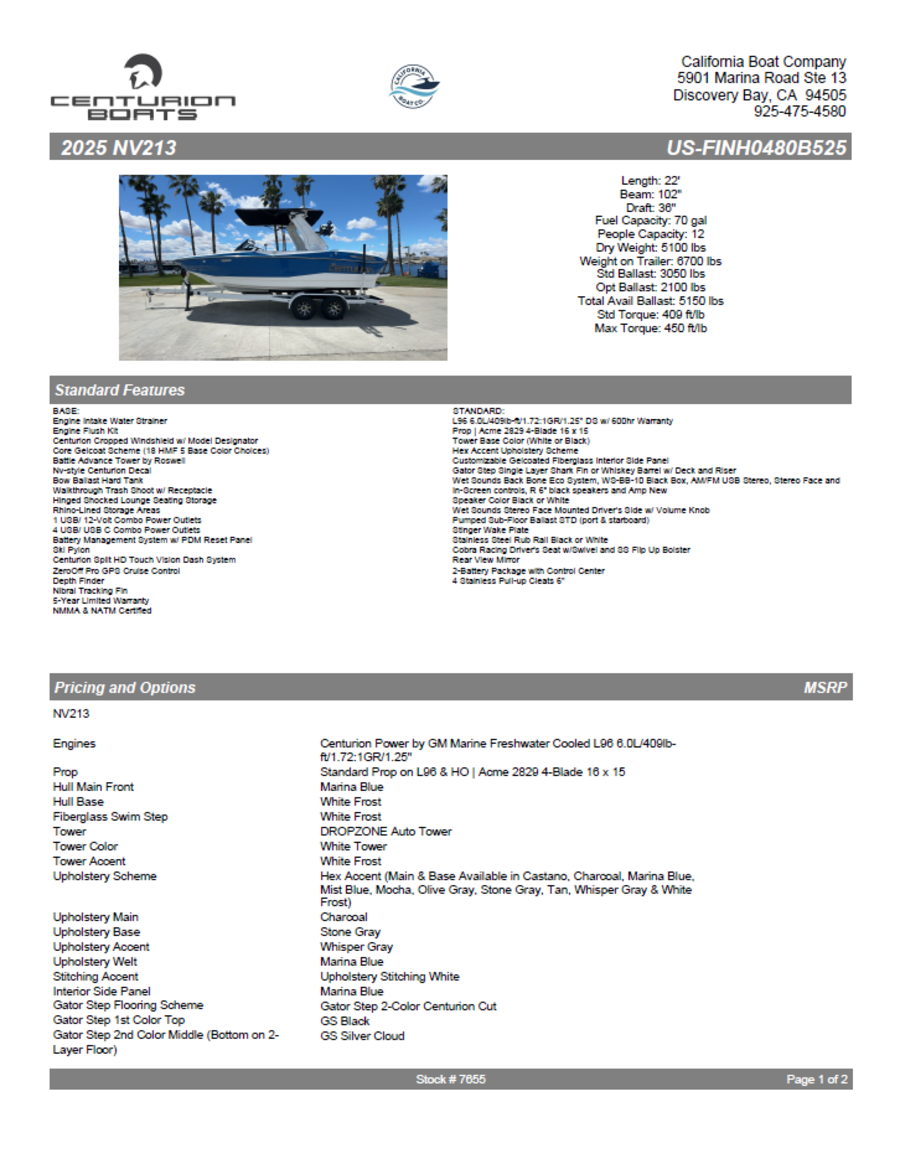 2025 Centurion Boats Nv213 for sale in Discovery Bay, California