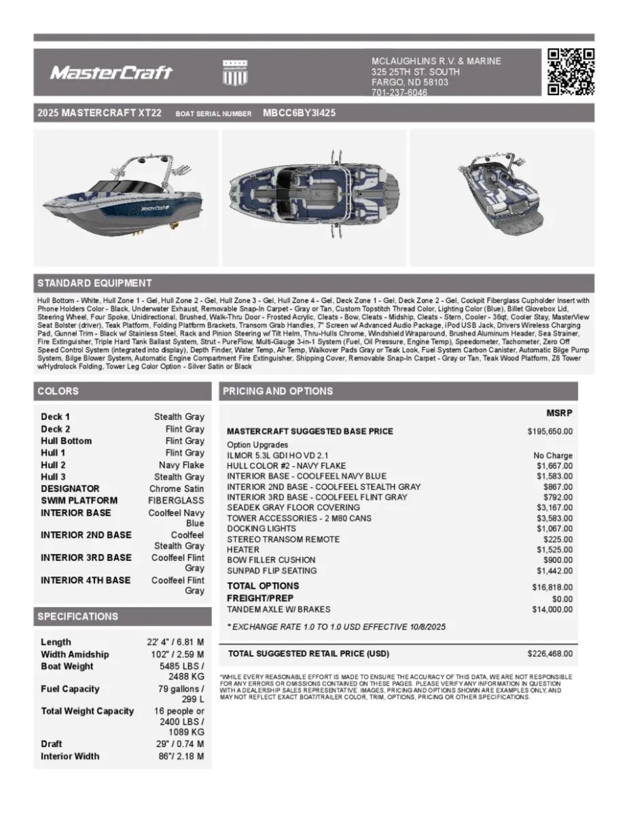 2025 Mastercraft Boats XT22 for sale in Fargo, North Dakota
