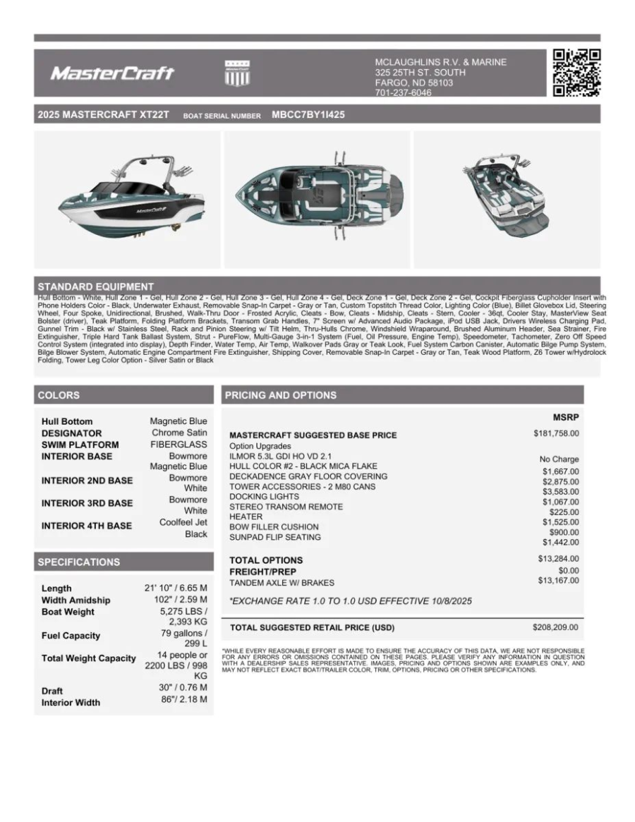 2025 Mastercraft Boats XT22T for sale in Fargo, North Dakota