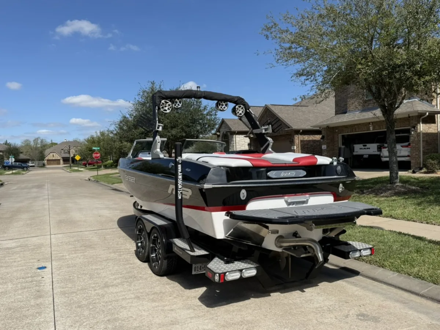 236 hours. Indmar Raptor 400hp. Covered its whole life. This boat is clean. Like stupid clean.