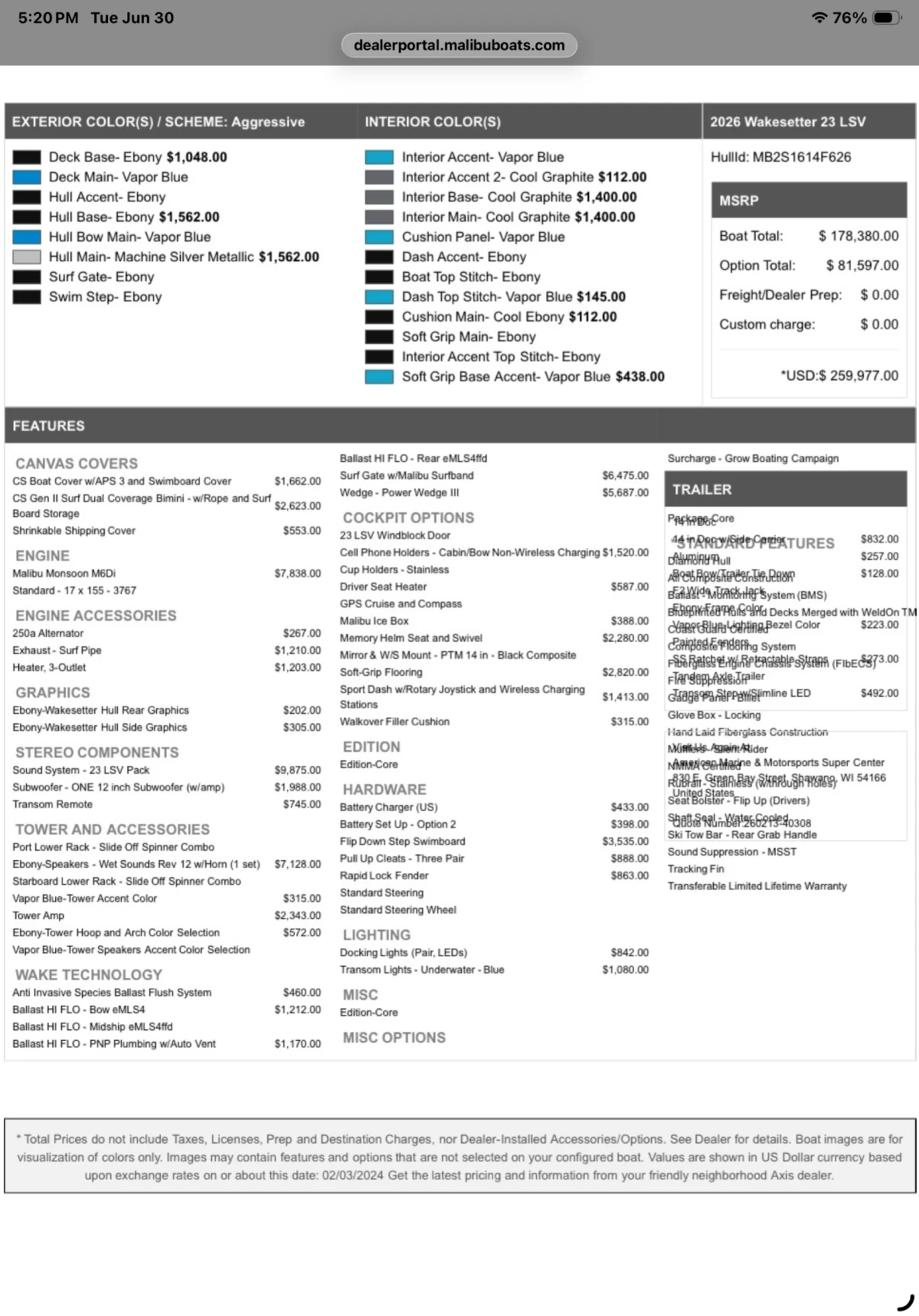 2026 MALIBU 23 LSV with M6DI and trailer