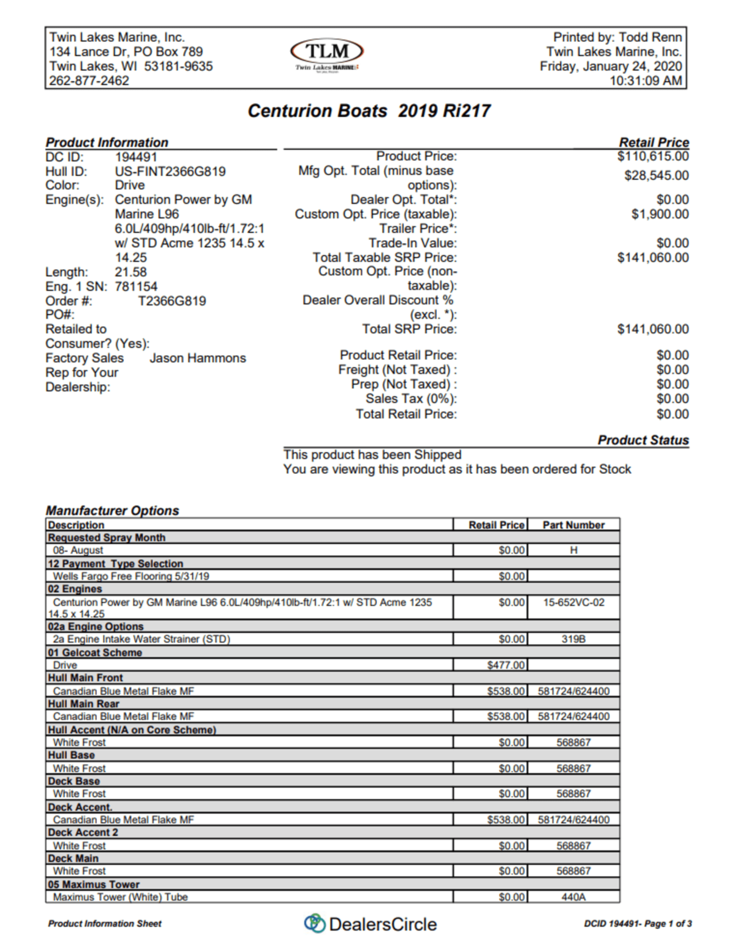 2019 Centurion Ri217